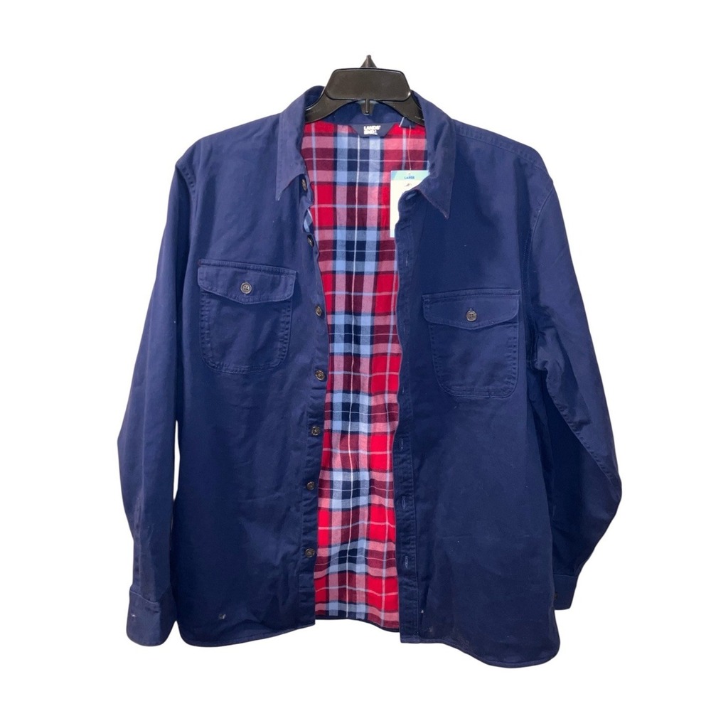 NWT Lands End Shacket Flannel Lined Long Sleeve Work Shirt Jacket Blue Men's L